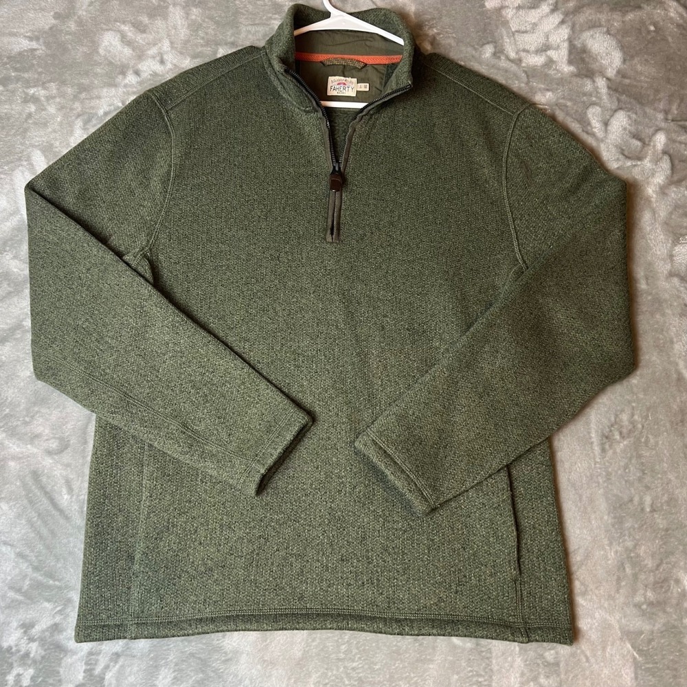 Faherty Brand Quarter Zip Pullover Sweater Green Pullover‎ Men Size S